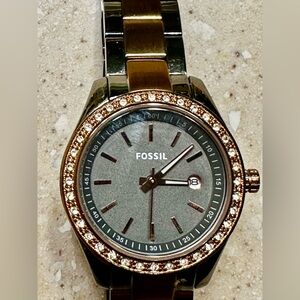 Fossil Two-Tone Watch with Crystal Bezel